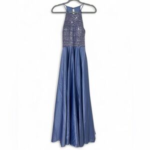 B Darlin Juniors Sequin Satin Halter Formal Dress – Size 1/2